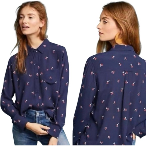 Rails Tops - RAILS Women's KATE Novelty‎ Iconic Cherry Print Shirt Navy Button Down Top XS